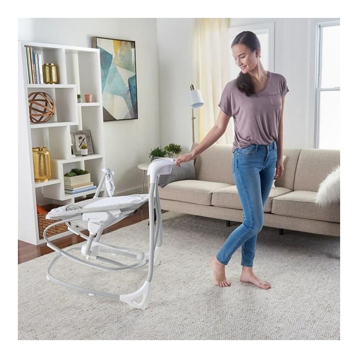 Fauteuil à Bascule Ingenuity 2 - in - 1 Swing Lounger - Raylan Gris Blanc - Babycute