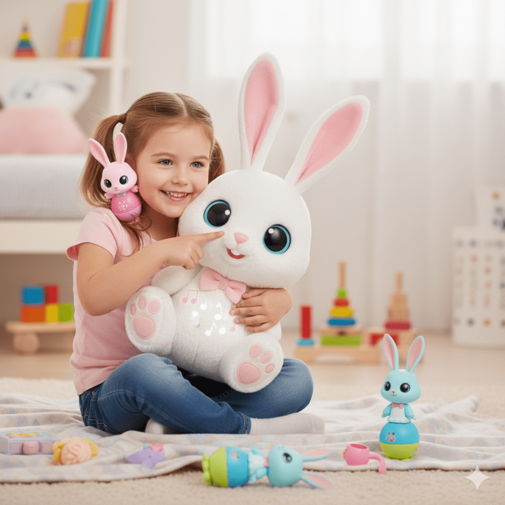 Animal de Compagnie Interactif Bizak - Lapin en Peluche Douce avec Accessoires - Jouets et jeux, Peluches premium pour bébé