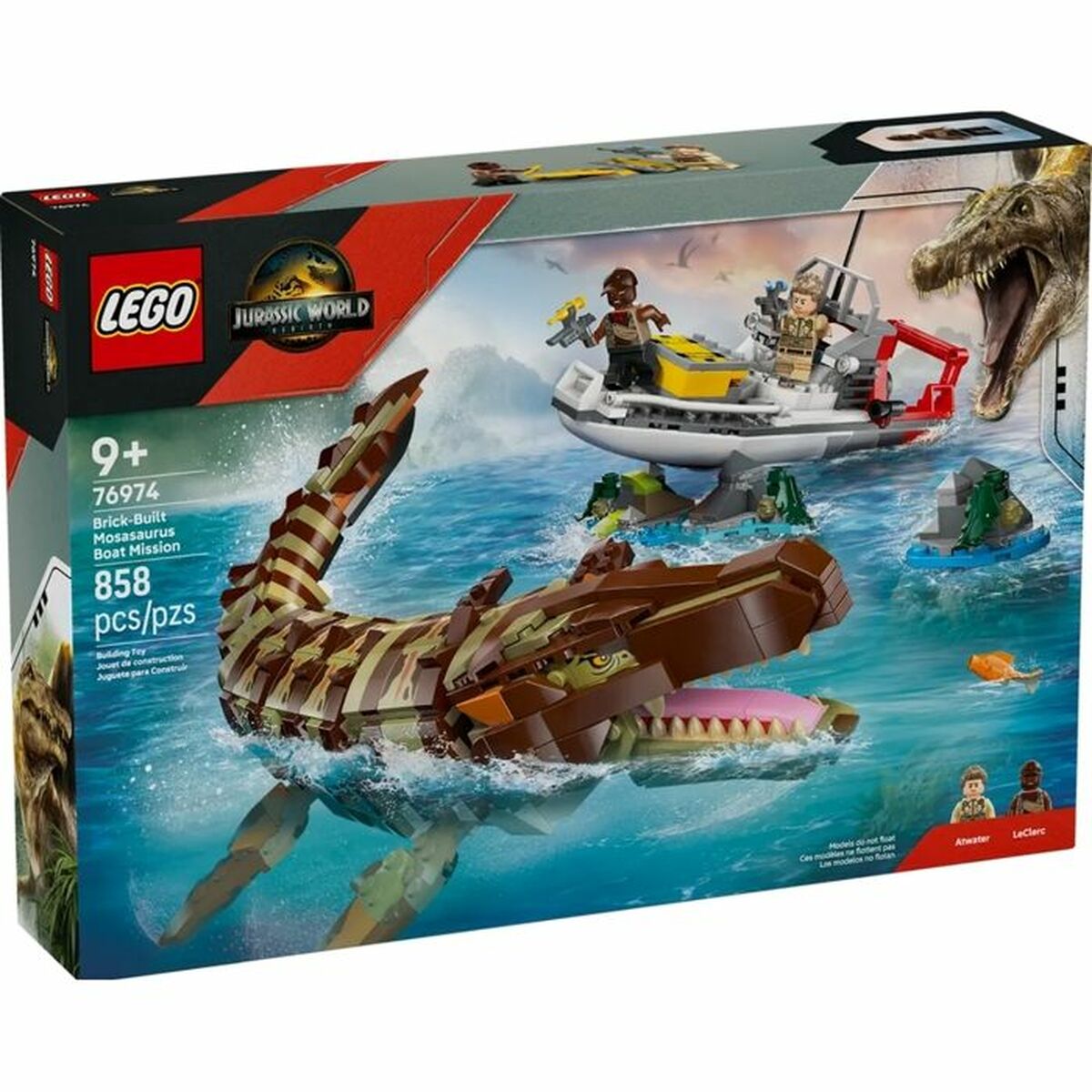 Set de construction Lego 76974 Jurassic World : Brick-Built Mosasaurus Boat Mission 858 Pièces - Jouets et jeux premium pour bébé