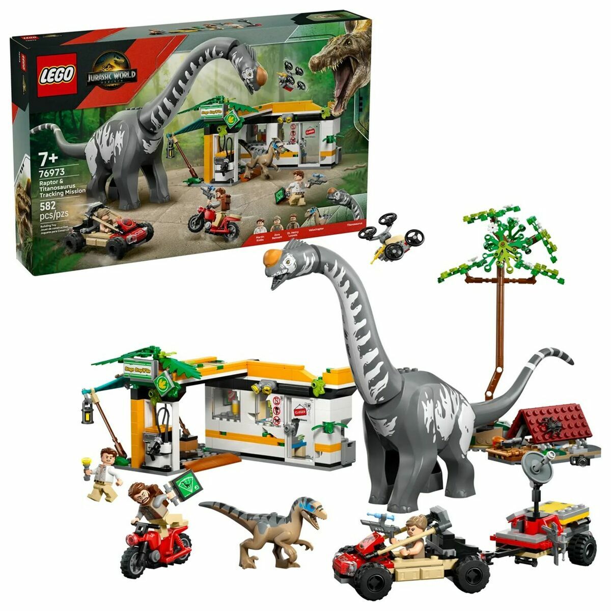 Set de construction Lego JURASSIC WORLD 76973 Raptor & Titanosaurus Tracking Mission - Jouets et jeux premium pour bébé
